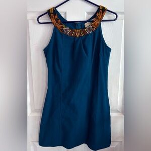 K-Frans Mayan fashion blue dress with embroidered neck